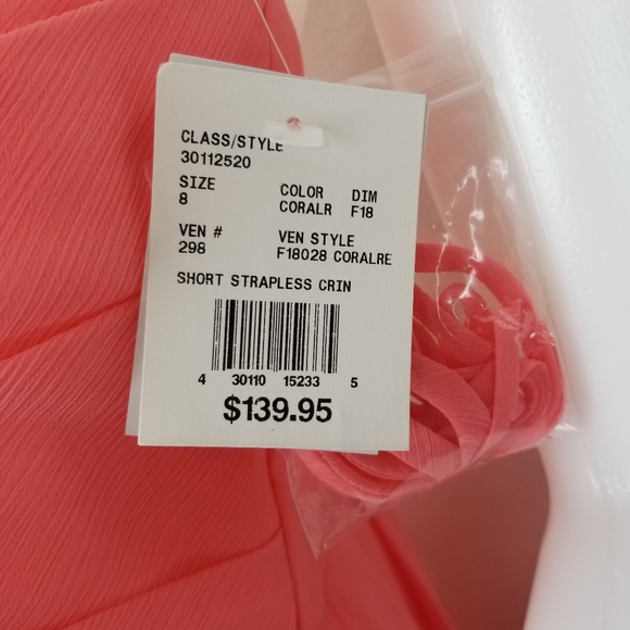 David's Bridal Coral Short Strapless Chiffo - Picture 7 of 8